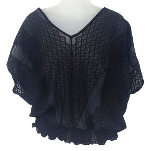 Guess Black Sheer Crochet-Pattern Blouse